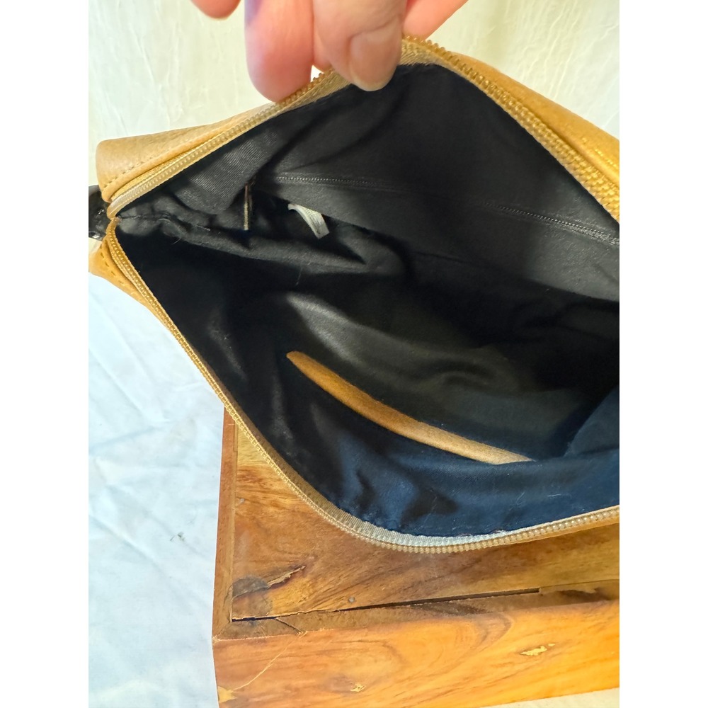 Tote Bag Womens Large Black Cognac Excellent Ostrich Croc Emboss Pouch - Picture 5 of 11